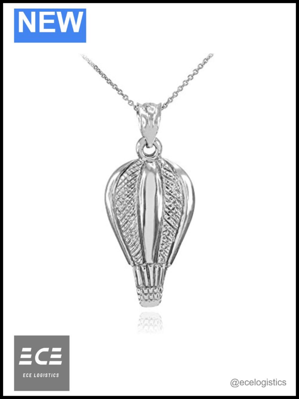 Sterling Silver Hot Air Balloon Pendant Necklace 20 Inch Rolo Chain
